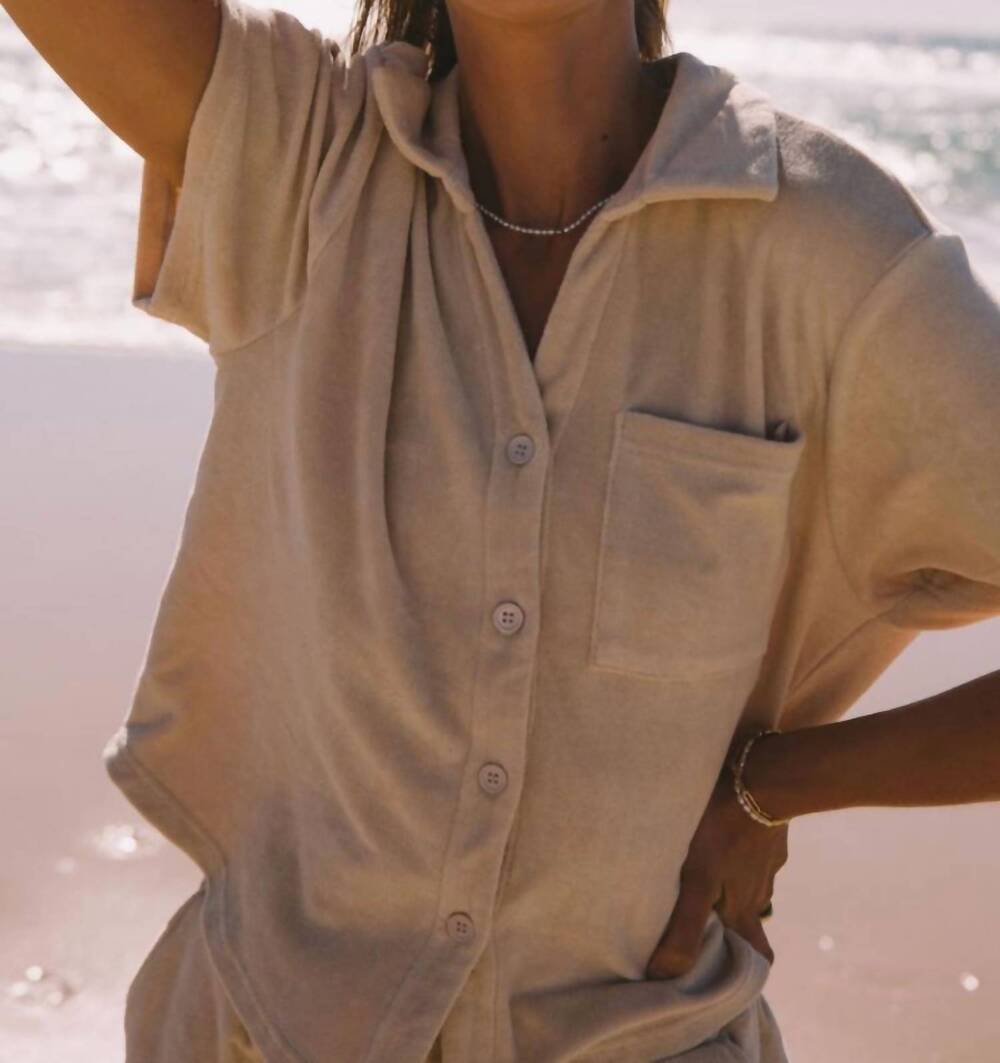 NEW ARAMINTA JAMES terry boyfriend top in biscuit